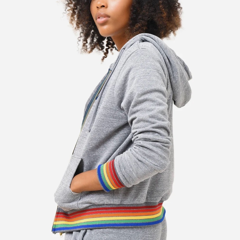 Aviator Nation Grey Hoodie with Rainbow Trim